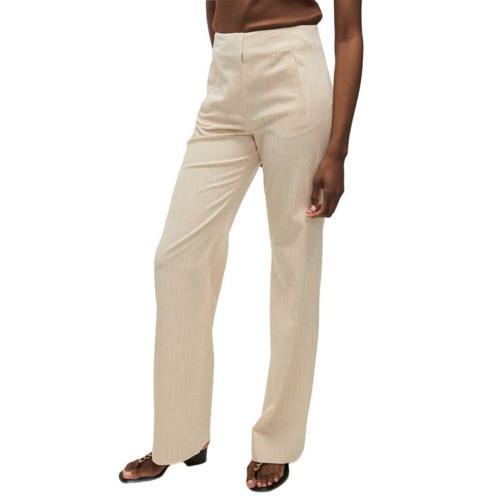 NWT Veronica Breard Jude stripe cotton blend pants in ivory with gold stripes Si